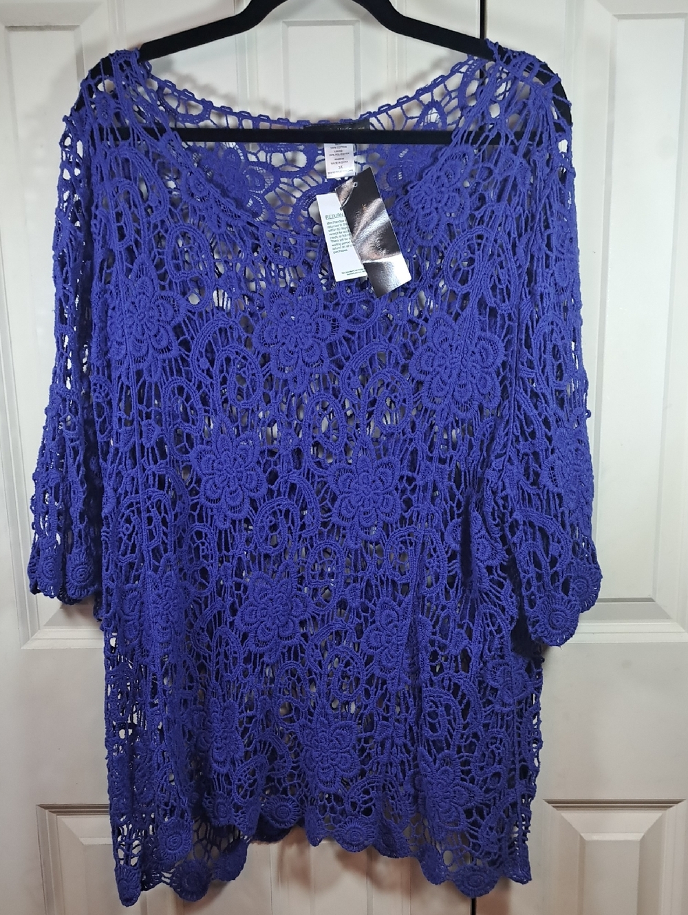 NWT  Jennie & Marlis Crochet Floral Openwork Top - Royal Blue